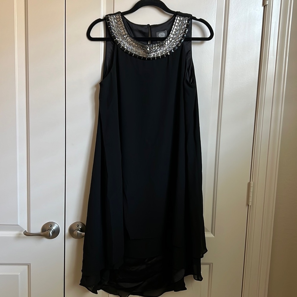 Vince Camuto embellished high low chiffon dress